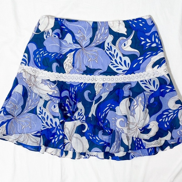 Tibi Skirt 4 Blue White Ruffle Layered Floral - Picture 3 of 7